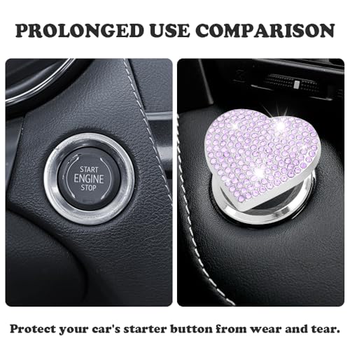 Bling Push Start Button Cover with Rhinestone,Heart Push to - Product Imagery