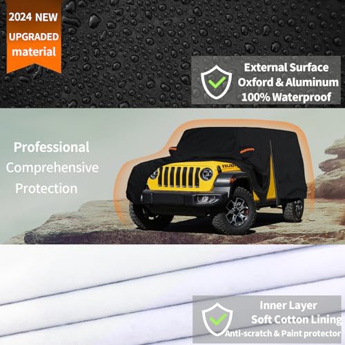 Heavy Duty Car Cover for Jeep Wrangler 2 Door 1987-2026 JK JL CJ - Product Imagery