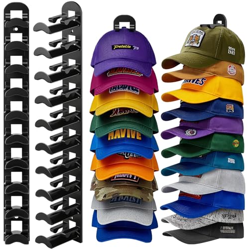 2 Pack Hat Organizer for Baseball Caps, Hat Rack for Wall Hold - Product Imagery