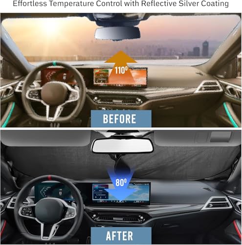 Autovir Windshield Sun Shade, Foldable Car Window Shades, 280T - Product Imagery