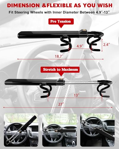 Tevlaphee Steering Wheel Lock Anti-Theft Car Device Heavy Duty - Product Imagery