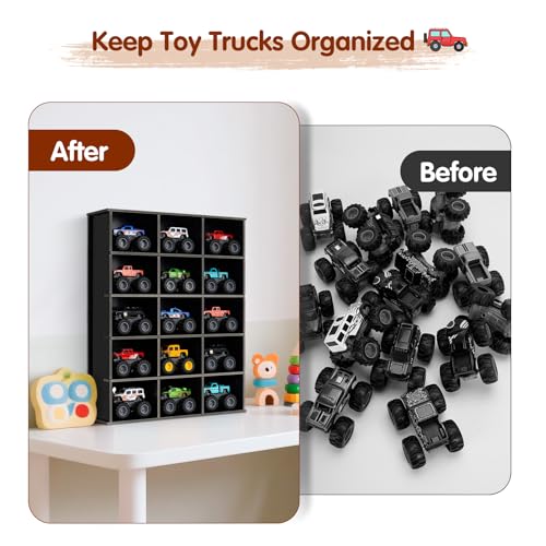 Krafetto 15-Slot Monster Truck Display Shelf, Wall Mount, Black - Product Imagery