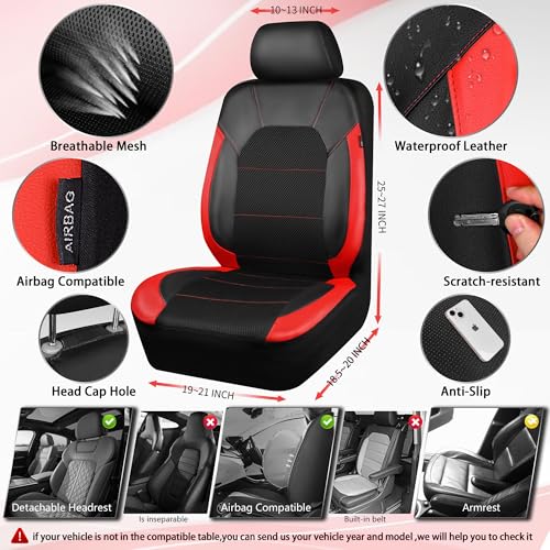 CAR PASS Leather Car Seat Covers Front Seats Only, with Air Mesh - Product Imagery