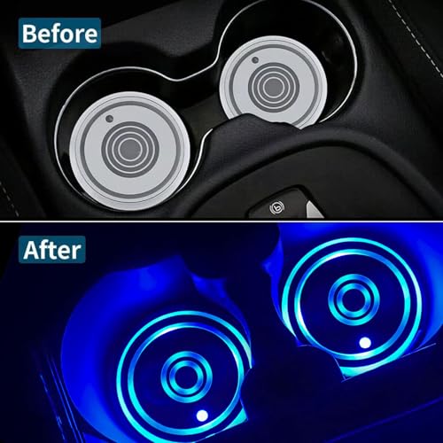 LED Car Cup Holder Lights, 7 Colors Changing USB Charging Mat - Product Imagery