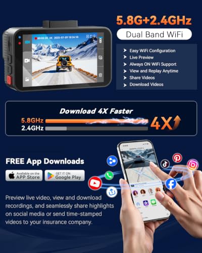 Front 4K + Rear 4K Dual Dash Cam Front and Rear，Free 128GB Card - Product Imagery