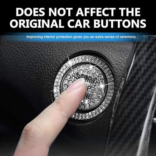 2PCS Bling Car Push Start Button Cover, Crystal Rhinestone Auto - Product Imagery