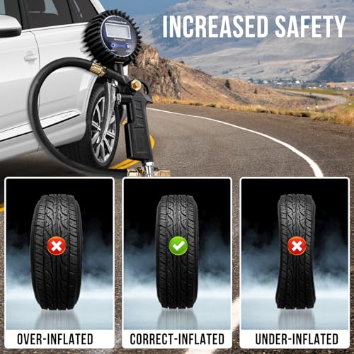Digital Tire Pressure Gauge with Inflator 3-250 PSI, Heavy Duty - Product Imagery
