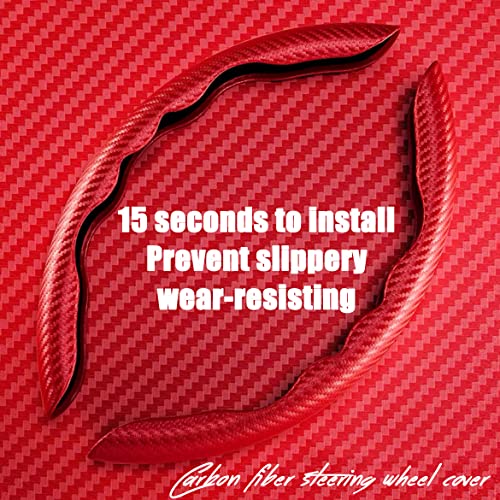 WOCOCN 2pcs Car Steering Wheel Cover,Anti-Skid Carbon Fiber, Red - Product Imagery