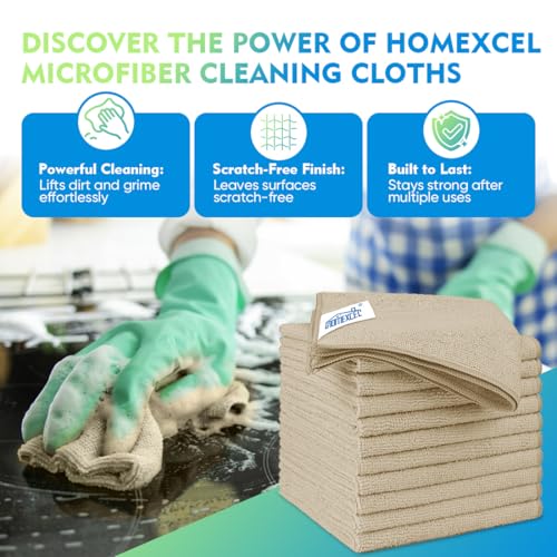 HOMEXCEL Brown Microfiber Cleaning Cloth 6 Pack 12.5 x 12.5 inch - Product Imagery