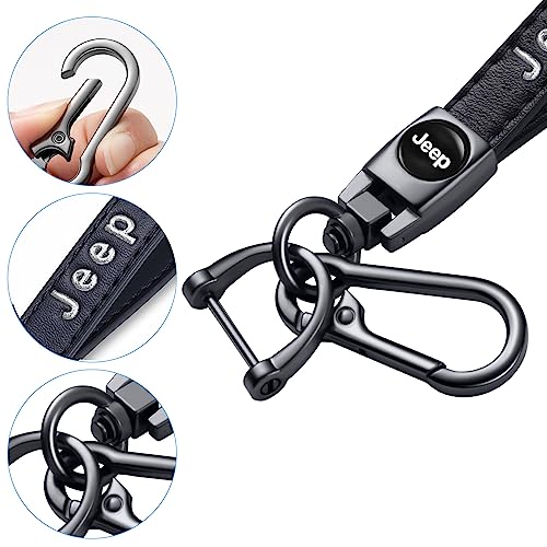 Genuine Leather Car Key Chain Compatible with Jeep Keychain Key - Product Imagery