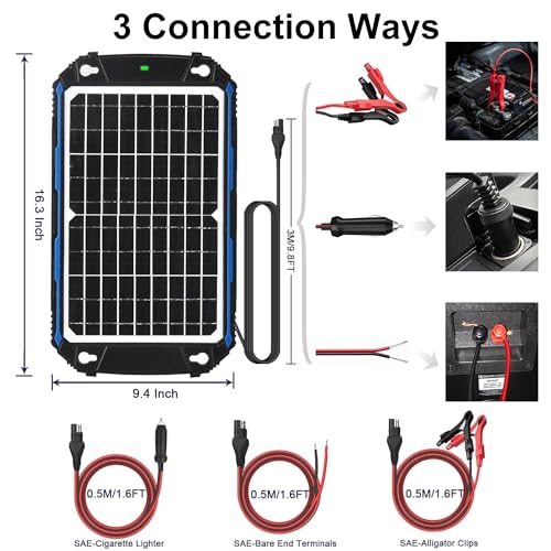 SUNER POWER Waterproof 12W 12V Solar Battery Charger & - Product Imagery