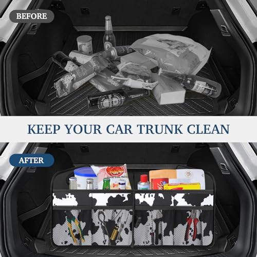 Femuar Car Trunk Organizer, Cow Print, Vintage Style, 52L - Product Imagery