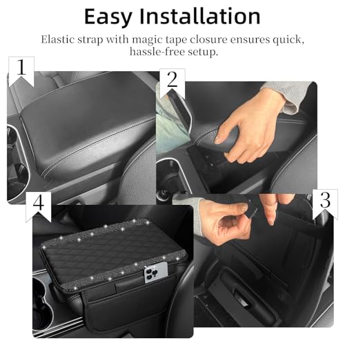 NBTEPEM Bling Car Center Console Cover, Leather Car Arm Rest - Product Imagery