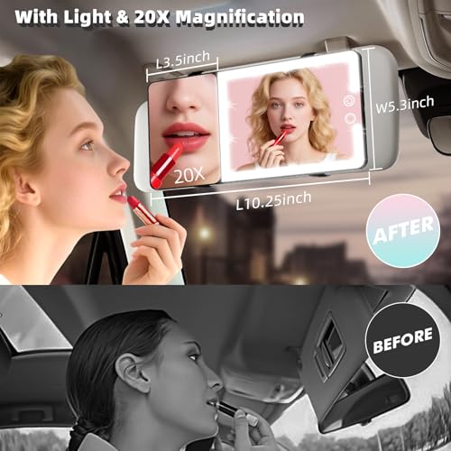 2pcs Car Sun Visor Vanity Mirror with Lights & 20X Magnification - Product Imagery