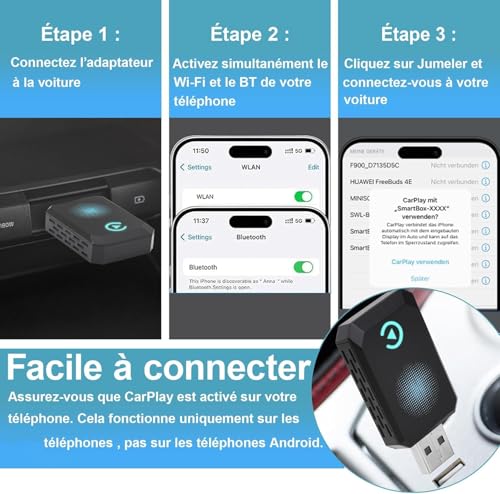 Wireless Carplay Adapter, Convert Wired to Wireless CarPlay, - Product Imagery