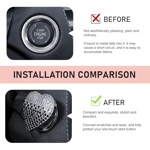Bling Push Start Button Cover, Heart Start Stop Button Cover - Product Imagery