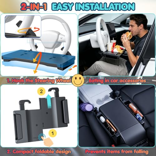 2-in-1 Car Steering Wheel Tray with Built-in Seat Gap Organizer - Product Imagery