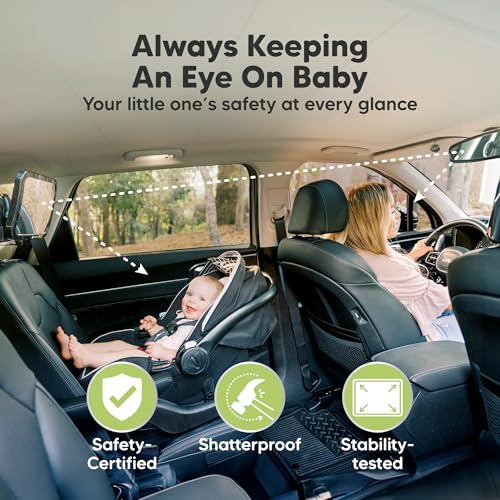 KeaBabies Baby Car Seat Mirror, Wide View, Shatterproof (Matte - Product Imagery