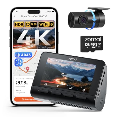 70mai 4K Dash Cam Front and Rear, Built in Wi-Fi 6 & GPS Car - Product Imagery