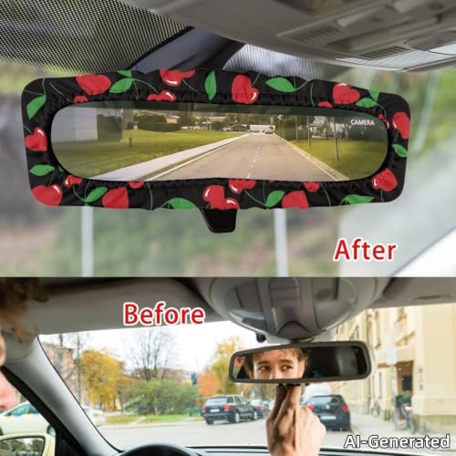 SEANATIVE Red Cherry Pattern Automotive Interior Mirrors Cover - Product Imagery
