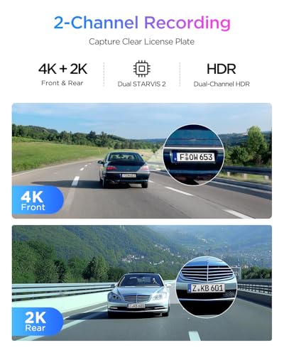 VIOFO A329S 4K 60FPS Dash Cam Front and Rear, STARVIS 2 HDR, - Product Imagery