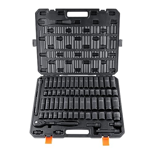 VEVOR 1/2" Drive Impact Socket Set 65 Piece, 3/8" to 1-1/4" and - Product Imagery
