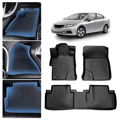 Sunsdrew Floor Mats for 2012-2015 Honda Civic Sedan, All Weather - Product Imagery