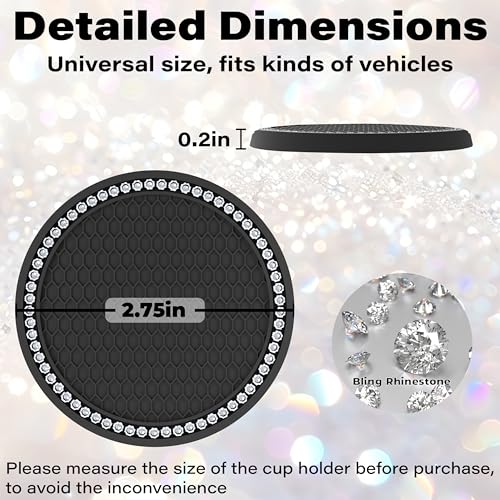 BFXM 2 PCS Bling Cup Holder Coasters for Car 2.75 inch (White - Product Imagery