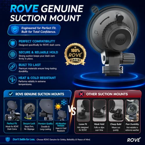 ROVE Suction Cup Mount for R2-4K, R2-4K PRO and R2-4K Dual Dash - Product Imagery