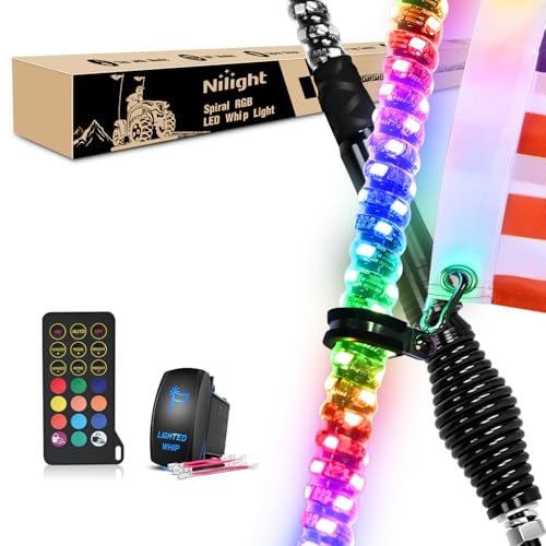 Nilight 2PCS 3FT Spiral RGB Led Whip Light with Spring Base - Product Imagery