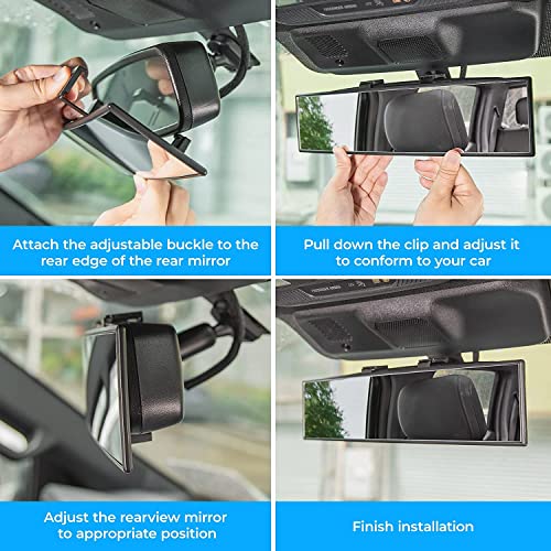 JOYTUTUS Panoramic Rear View Mirror, 12 Inch Wide Angle Clip On - Product Imagery