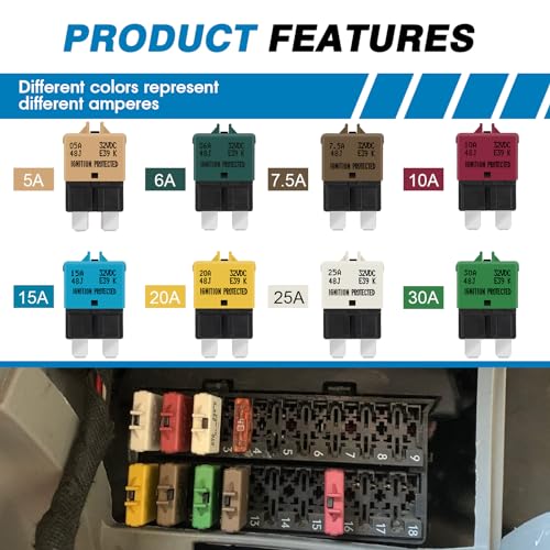 GLOSO Circuit Breaker E39 (T3) Manual Reset Fuse for Car Truck - Product Imagery