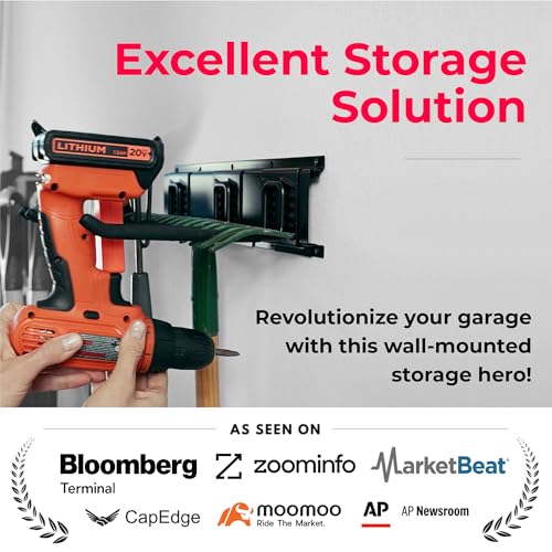 TIDYME Garage Tool Organizer Wall Mount, 48", 3 Racks 6 Hooks, - Product Imagery