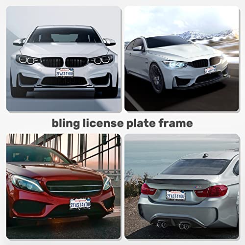 QUANQIUFEI 2 Pack Bling License Plate Frames, Sparkly Rhinestone - Product Imagery