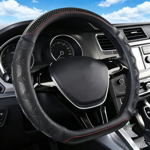 D-Shaped Car Steering Wheel Cover with 3D Honeycomb Anti-Slip - Product Imagery