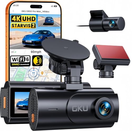 GKU 4K Dual Dash Cam Front and Rear Camera, STARVIS 2 Sensor - Product Imagery