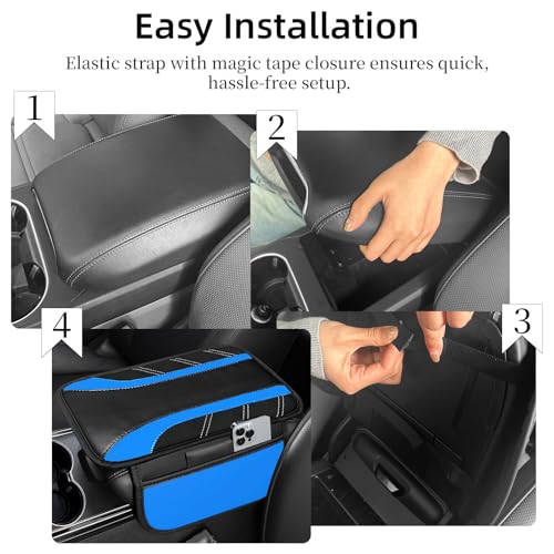 NBTEPEM Blue Center Console Cover, Sporty Leather Armrest Cover - Product Imagery