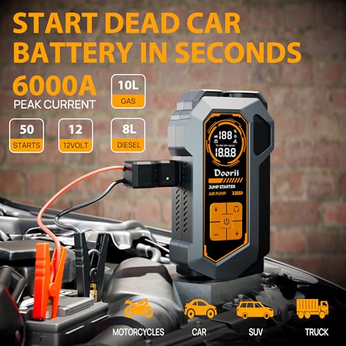 6000A Jump Starter with Air Compressor, 10-in-1 Car Jumper - Product Imagery