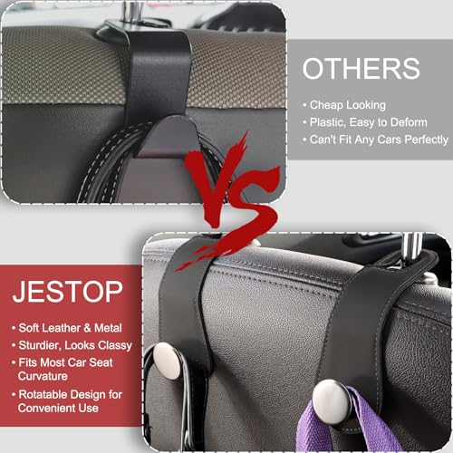2 Pack Car Headrest Hooks Leather & Alloy Car Seat Storage - Product Imagery