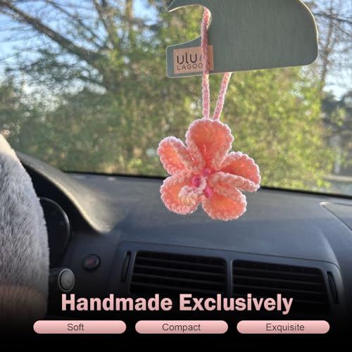 Car Hanging Ornament, Cute Crocheted Hibiscus Flower Decoration, - Product Imagery