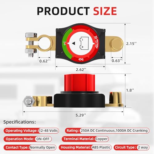 Joinfworld Top Post Battery Disconnect Switch 12V-48V Battery - Product Imagery