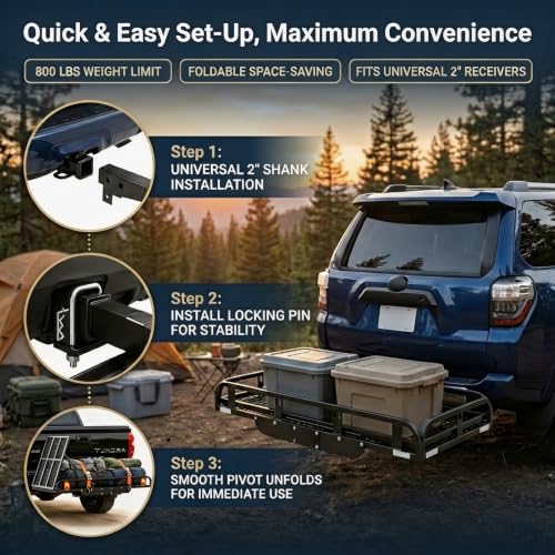 52"x30"x6" Hitch Mount Cargo Carrier with Foldable Ramp,800 LBS - Product Imagery