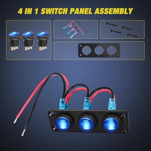 Nilight 3 Gang Rocker Toggle Switch Panel Waterproof - Product Imagery