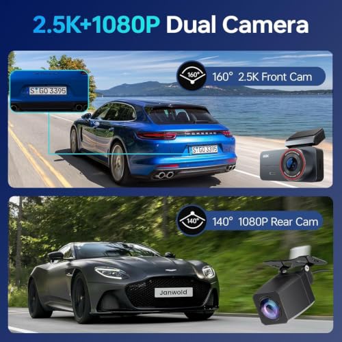 Dash Cam 2.5K Front Rear 64GB WiFi GPS 160° Night Vision - Product Imagery