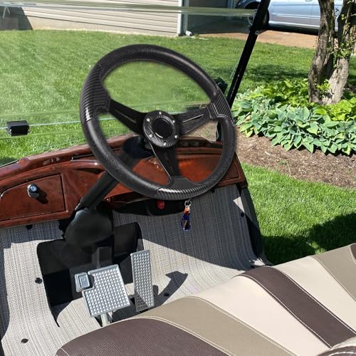 13.8" Golf Cart Steering Wheel wiith Carbon Fiber Grip Leaher - Product Imagery