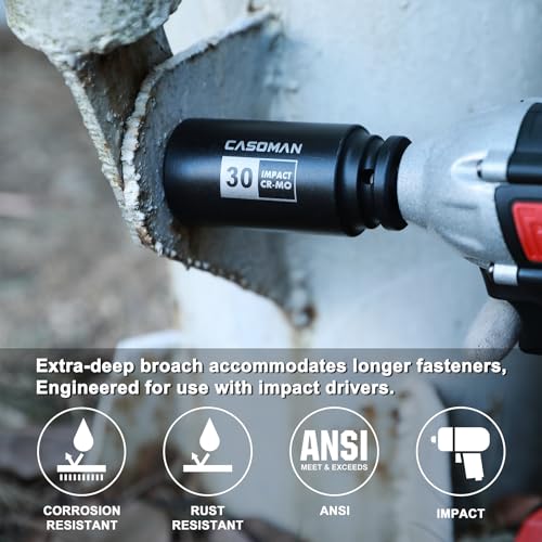 CASOMAN 1/2-Inch Drive Deep Spindle Axle Nut Impact Socket - Product Imagery