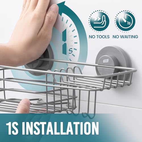 TAILI Shower Caddy Suction Cup with Hooks with Hooks, Grey - Product Imagery