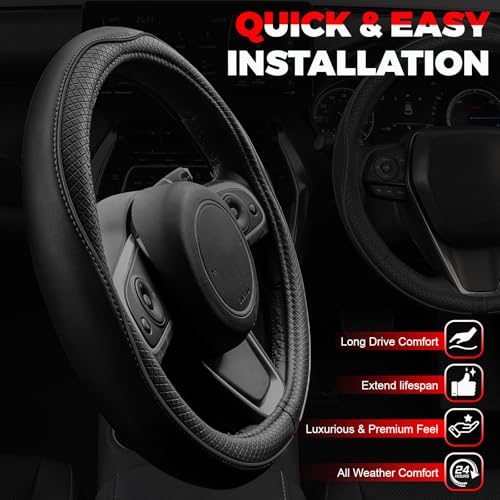 Ouzorp Car Steering Wheel Cover, Microfiber Leather Steering - Product Imagery