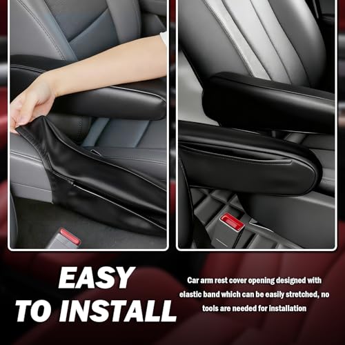 2PCS Leather Arm Rest Cover for Car with Side Pocket,Soft & - Product Imagery
