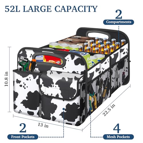 Femuar Car Trunk Organizer, Cow Print, Vintage Style, 52L - Product Imagery